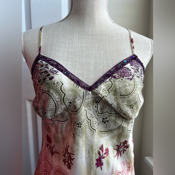 Xhilaration Paisley Satin Sequins Trim Camisole Tank Top - Picture 2 of 9